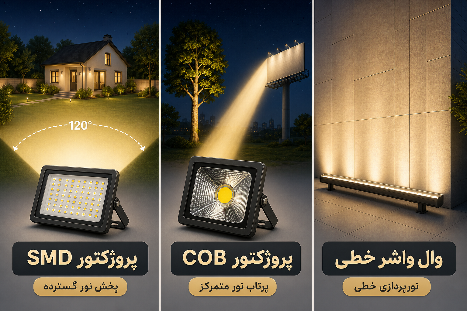تفاوت پروژکتور روشنایی SMD ،COB و خطی
